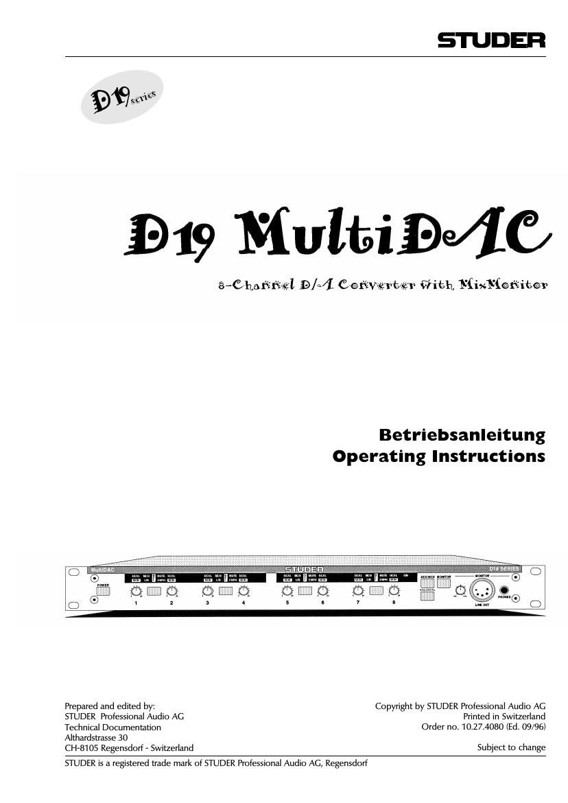 studer d 19 multidac owners manual