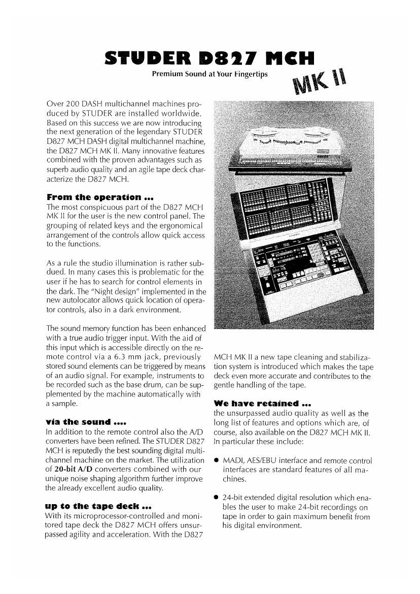 studer d 820 mch mk2 brochure