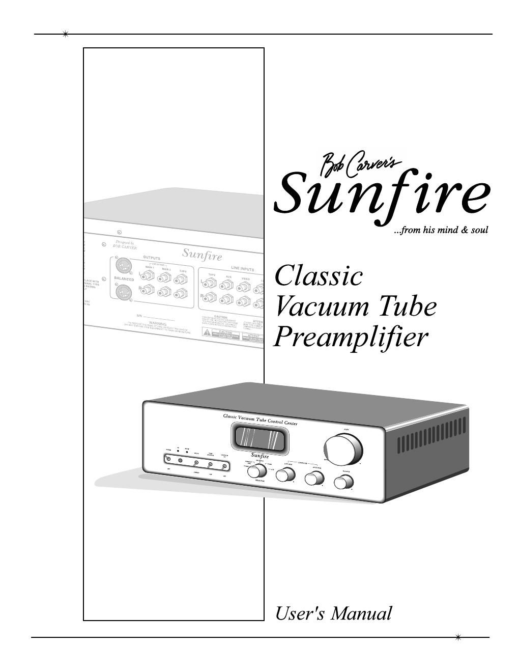 sunfire classic vacuum tube owners manual