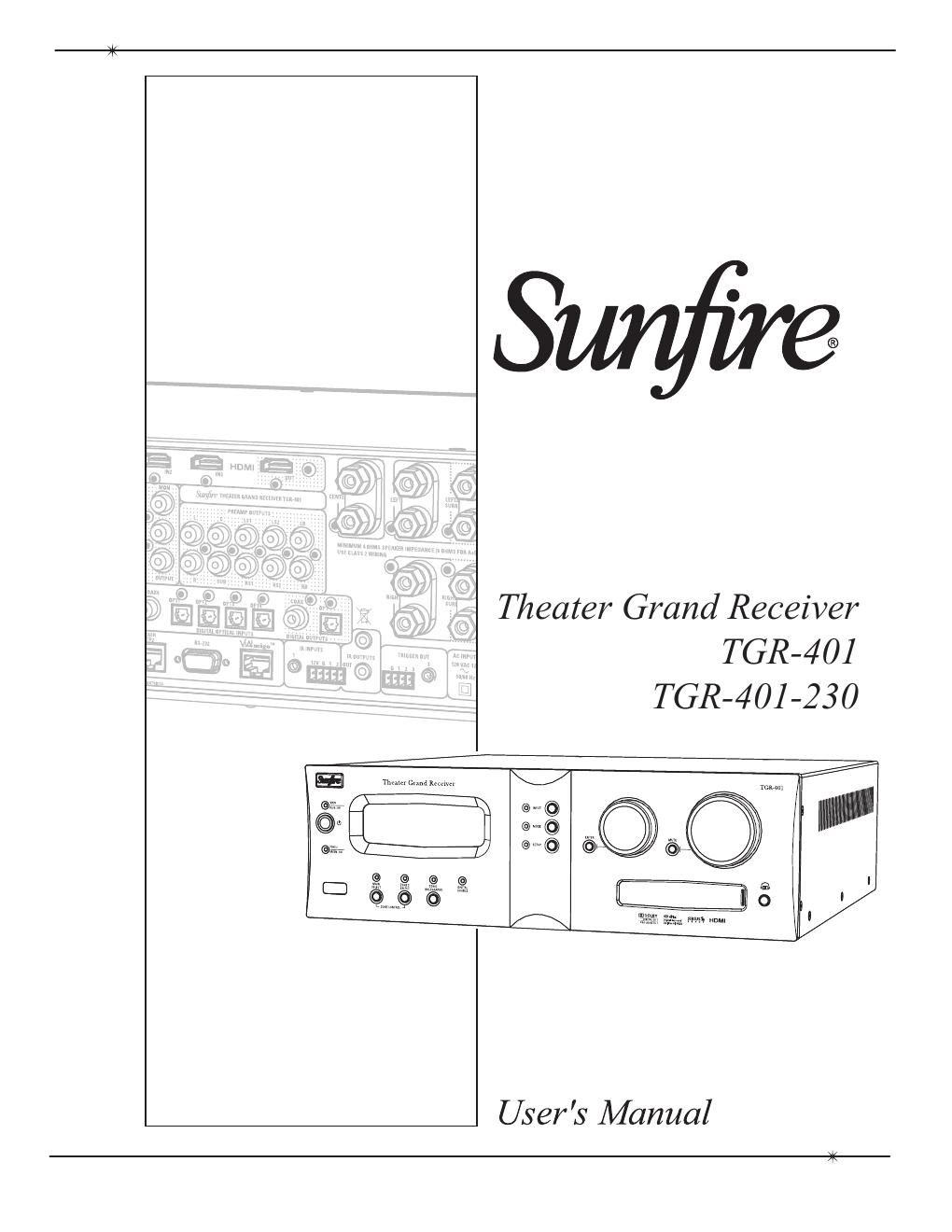 sunfire tgr 401 230 owners manual