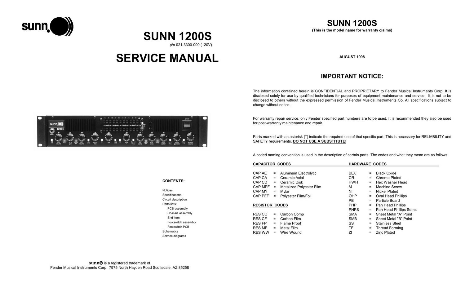 sunn 1200s service manual