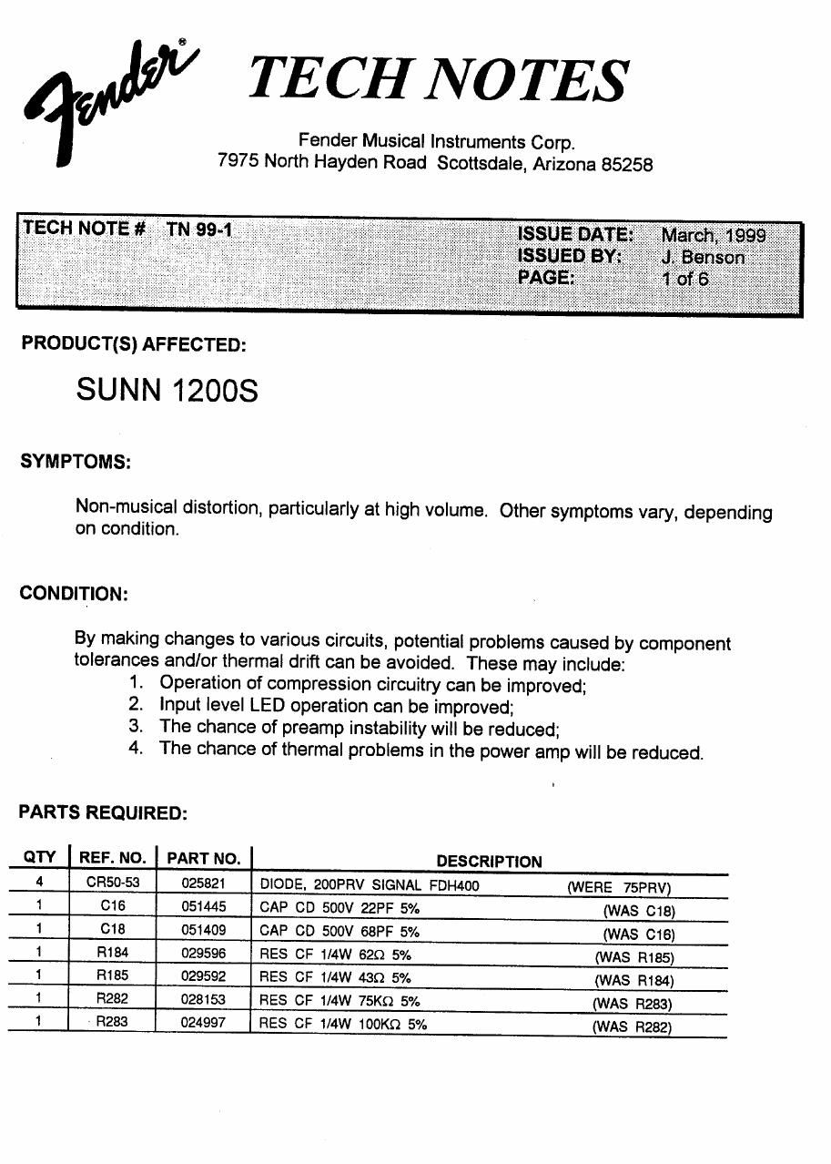 sunn 1200s tech notes