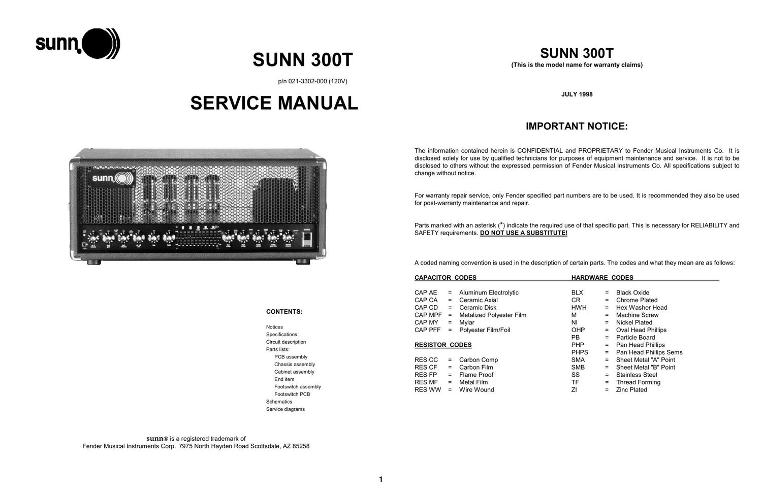 sunn 300t service manual