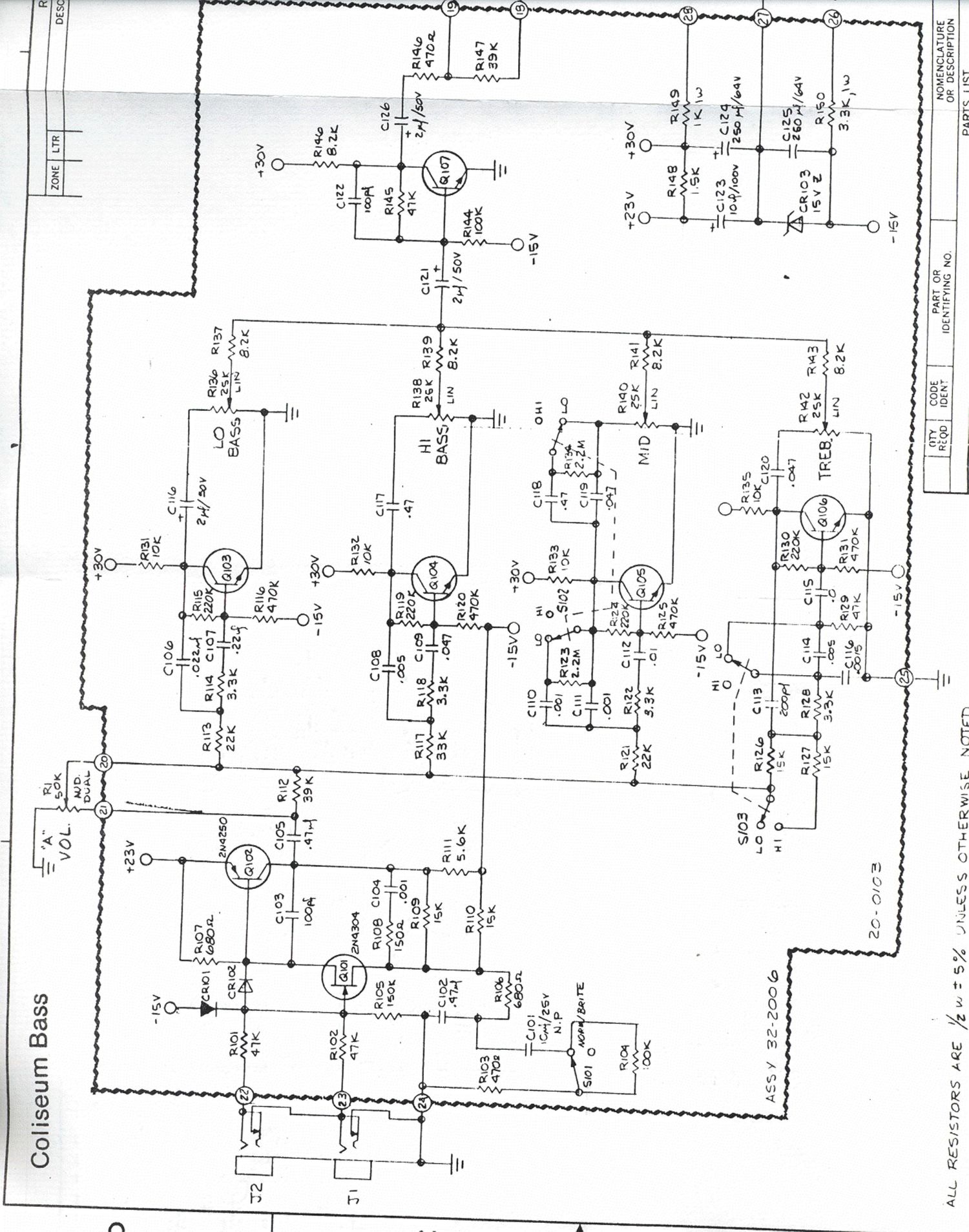 sunn coliseum bass preamp schematic