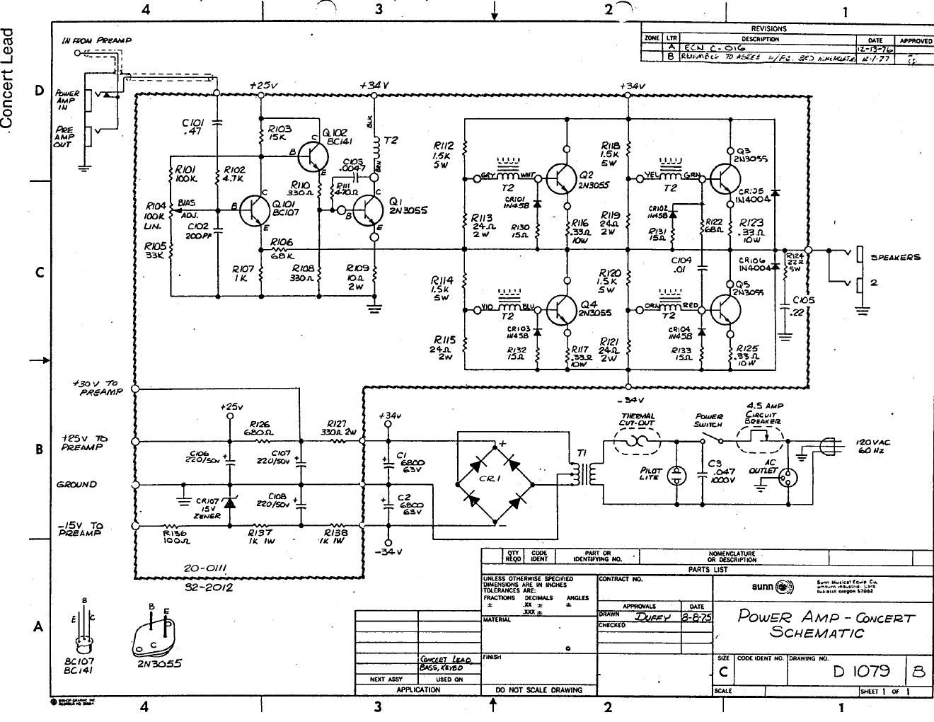 sunn concert lead power amp rev b schematic