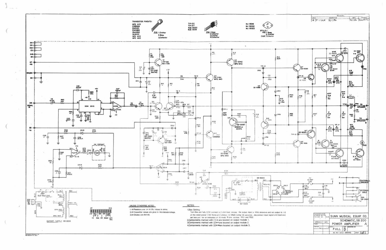 sunn sb 200 power amp schematic