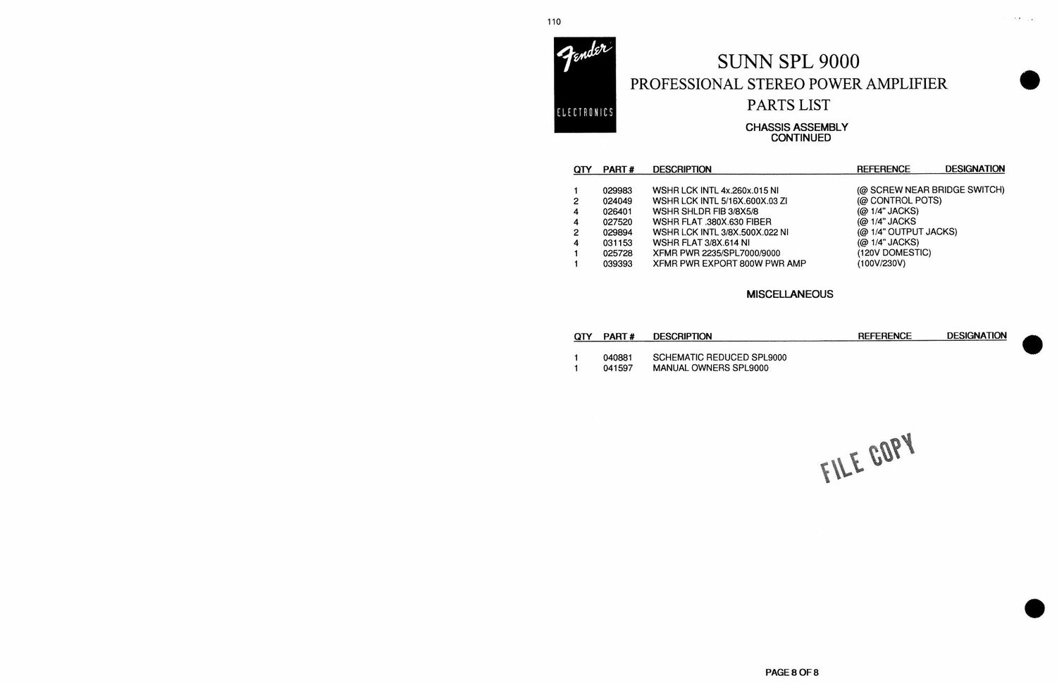sunn spl 9000 service manual
