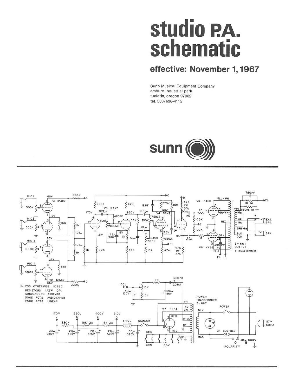 sunn studio pa schematic