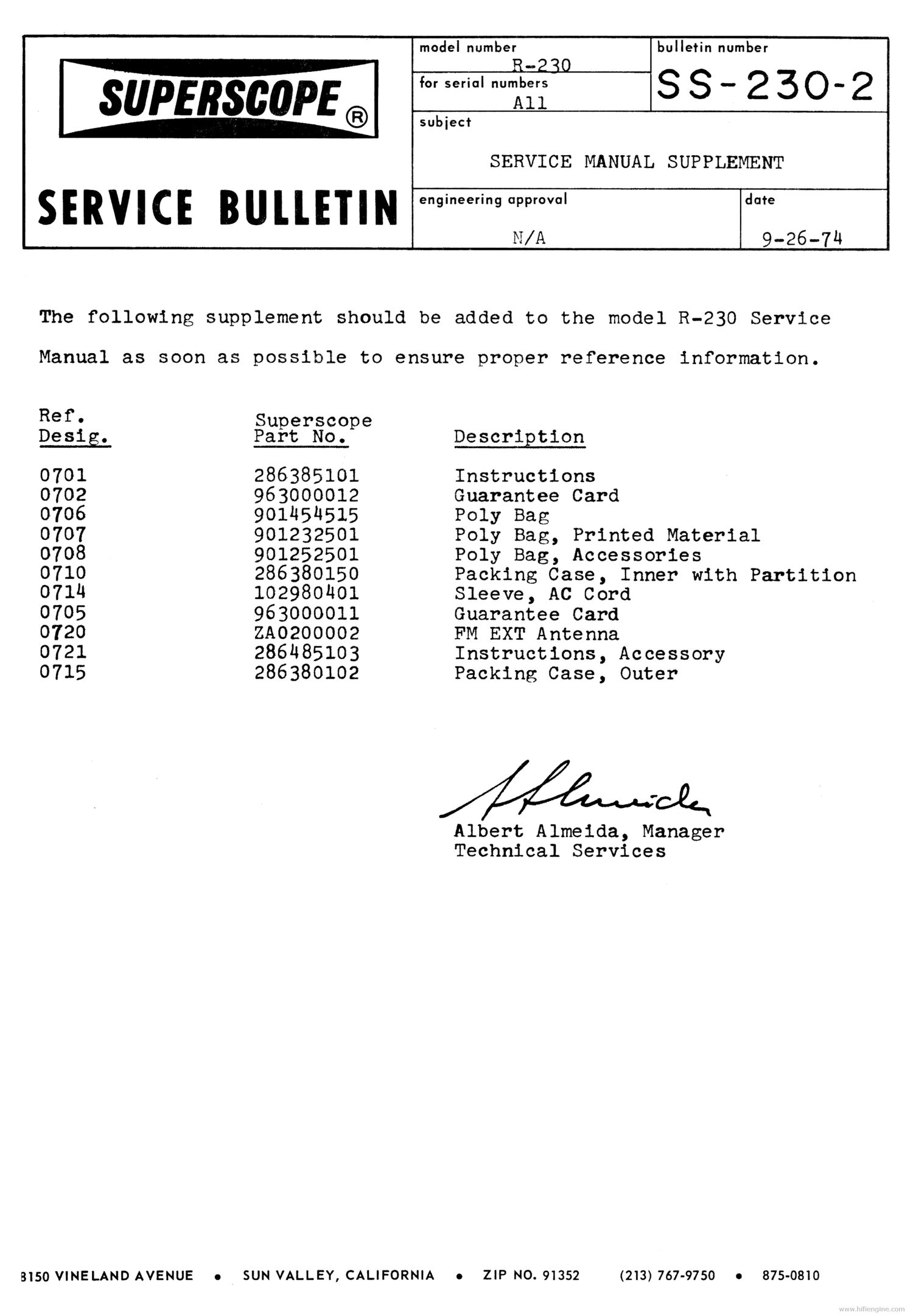 Superscope R 230 Service Bullentin 2