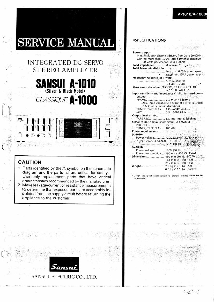 Sansui A 1010 Service Manual