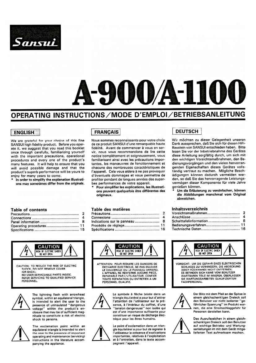 Sansui A 1100 Owners Manual