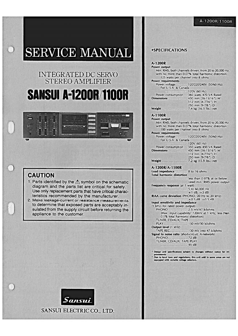 Sansui A 1200 R Service Manual