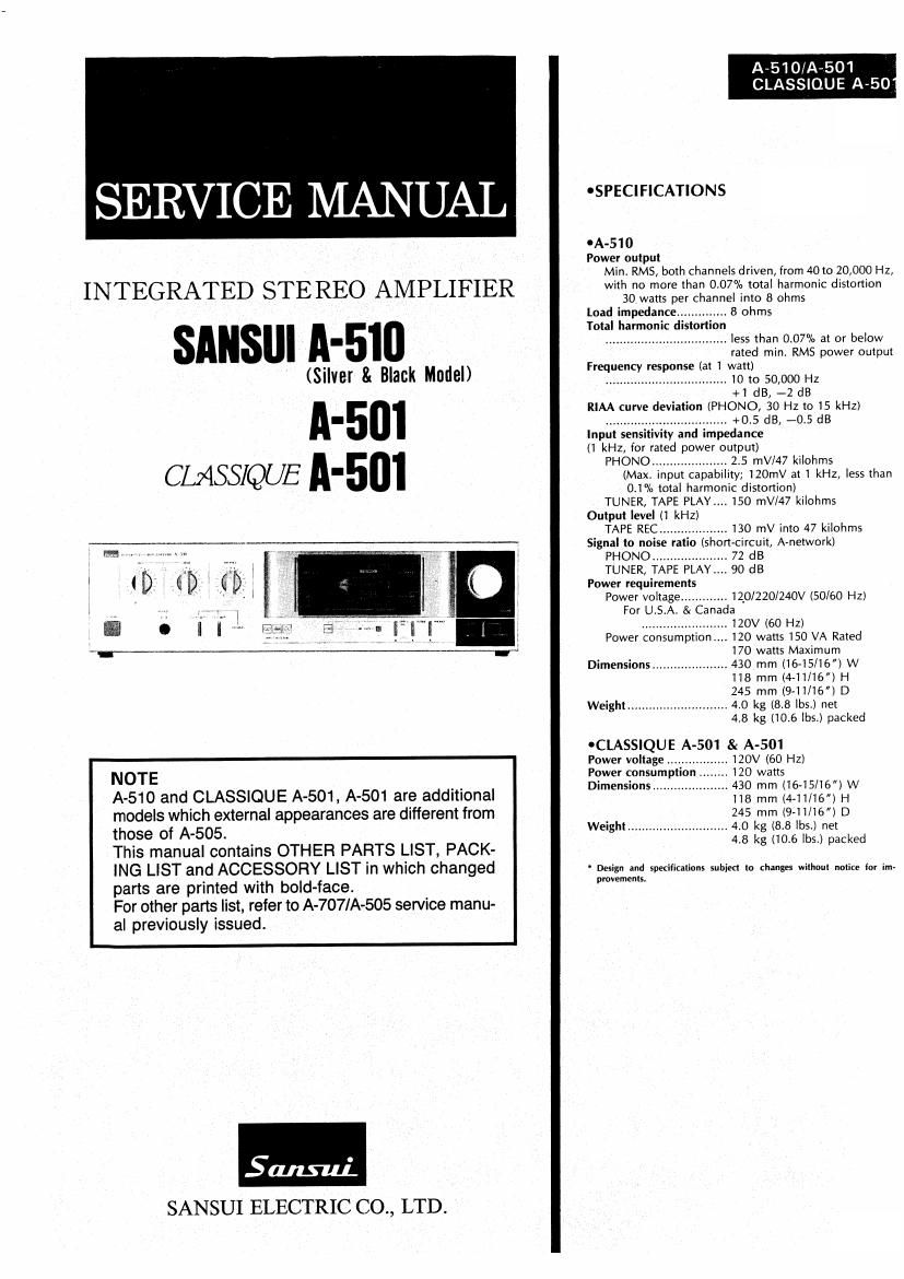 Sansui A 501 Service Manual