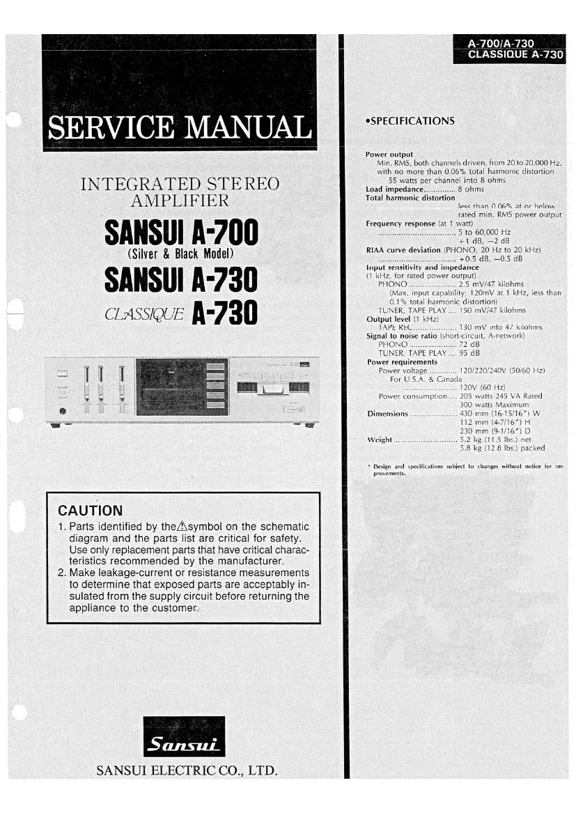 Sansui A 730 Classique Service Manual