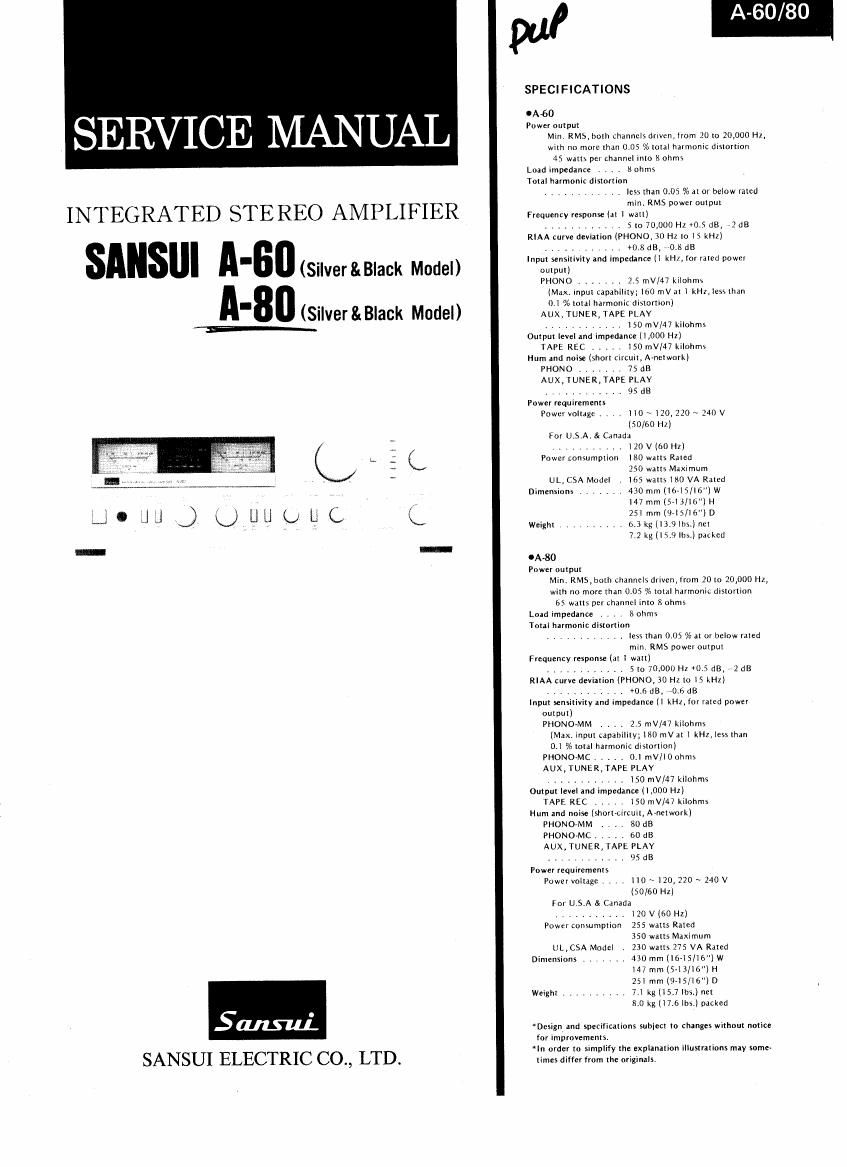 Sansui A 80 Service Manual