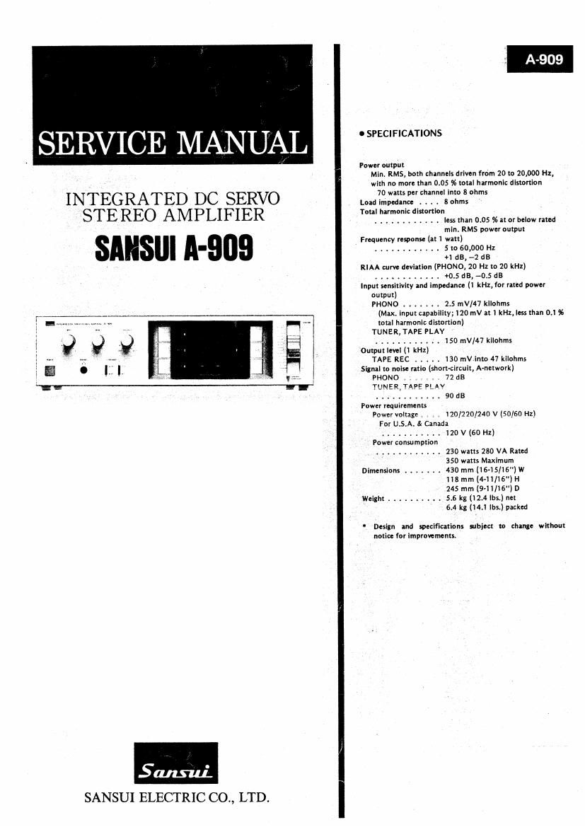 Sansui A 909 Service Manual