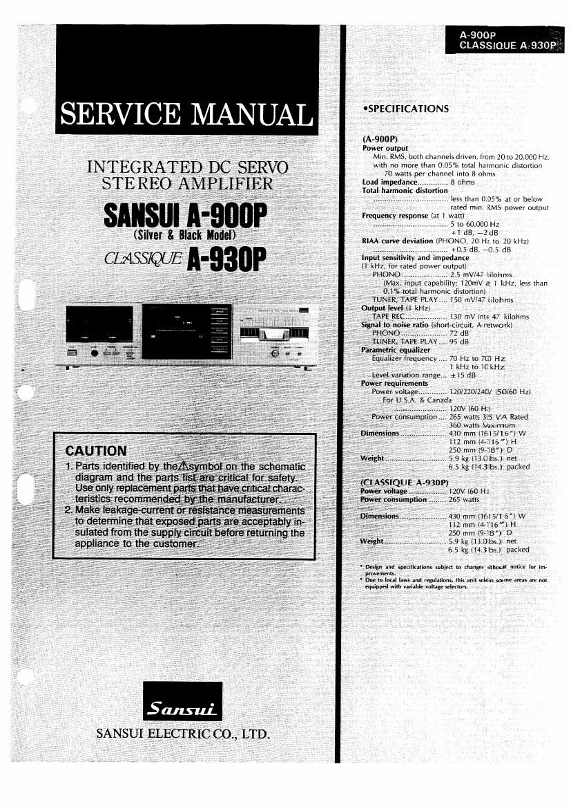 Sansui A 930P Service Manual