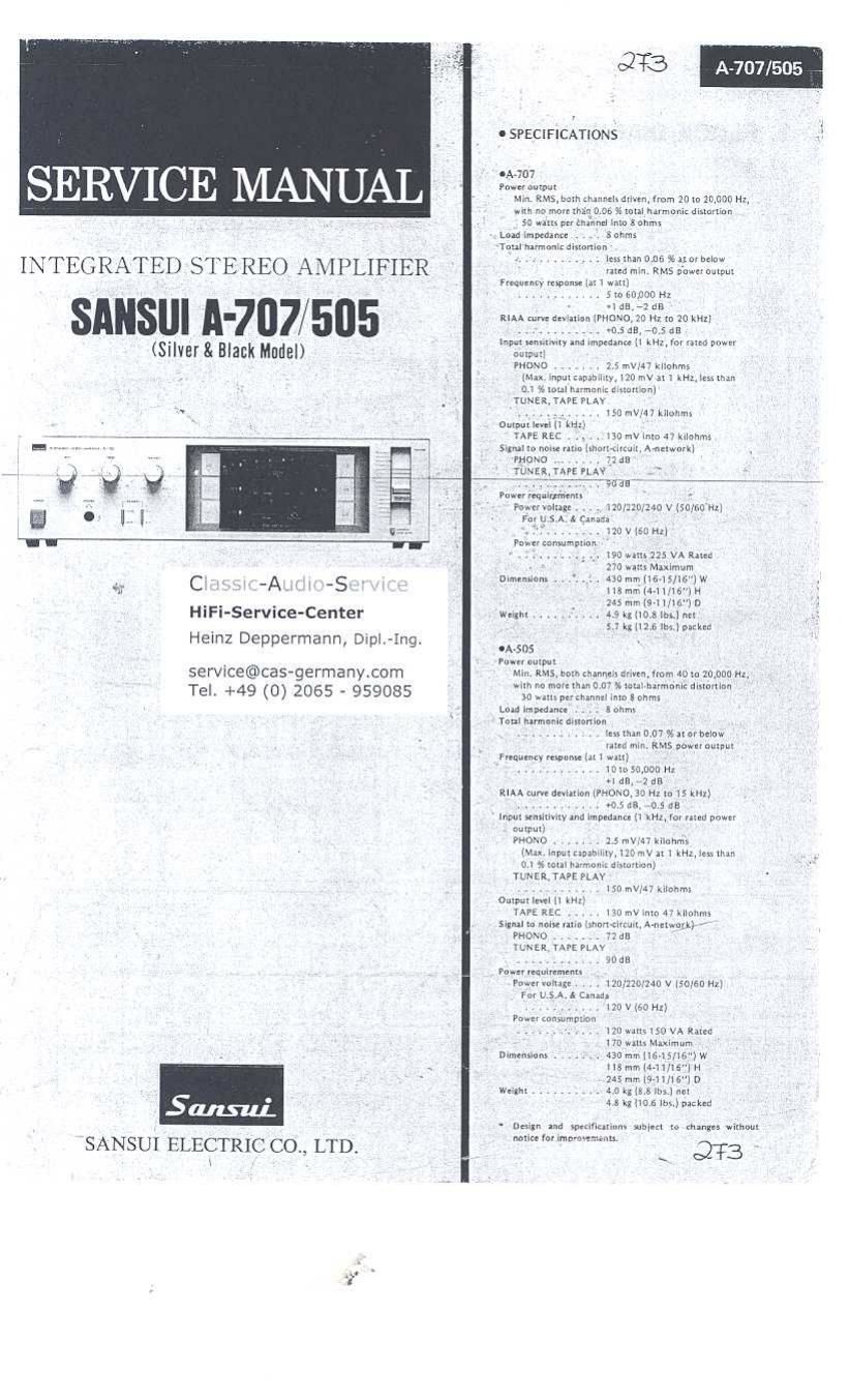 Sansui A707 A505 Service Manual