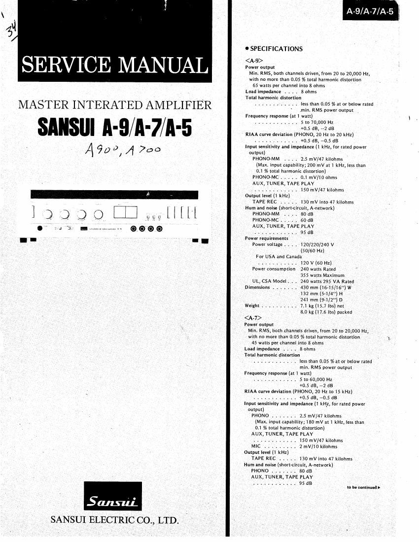 Sansui A9 A7 A5 Service Manual