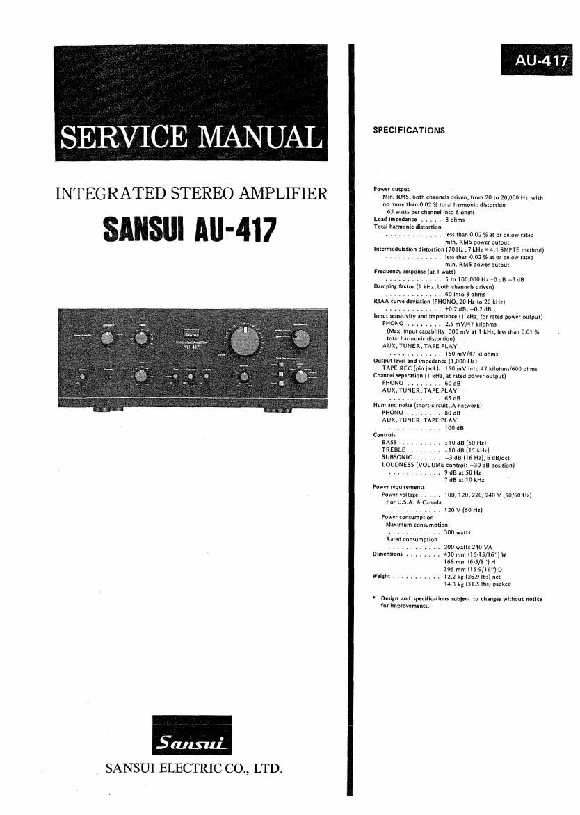 Sansui AU 417 Service Manual