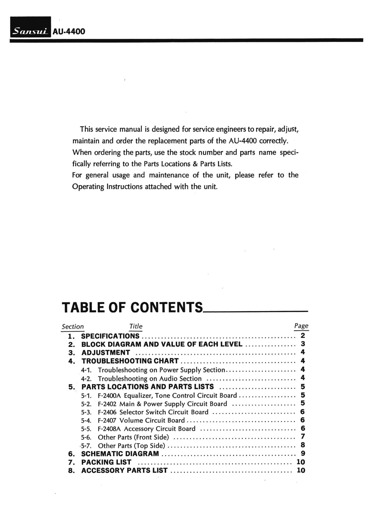 Sansui AU 4400 Service Manual