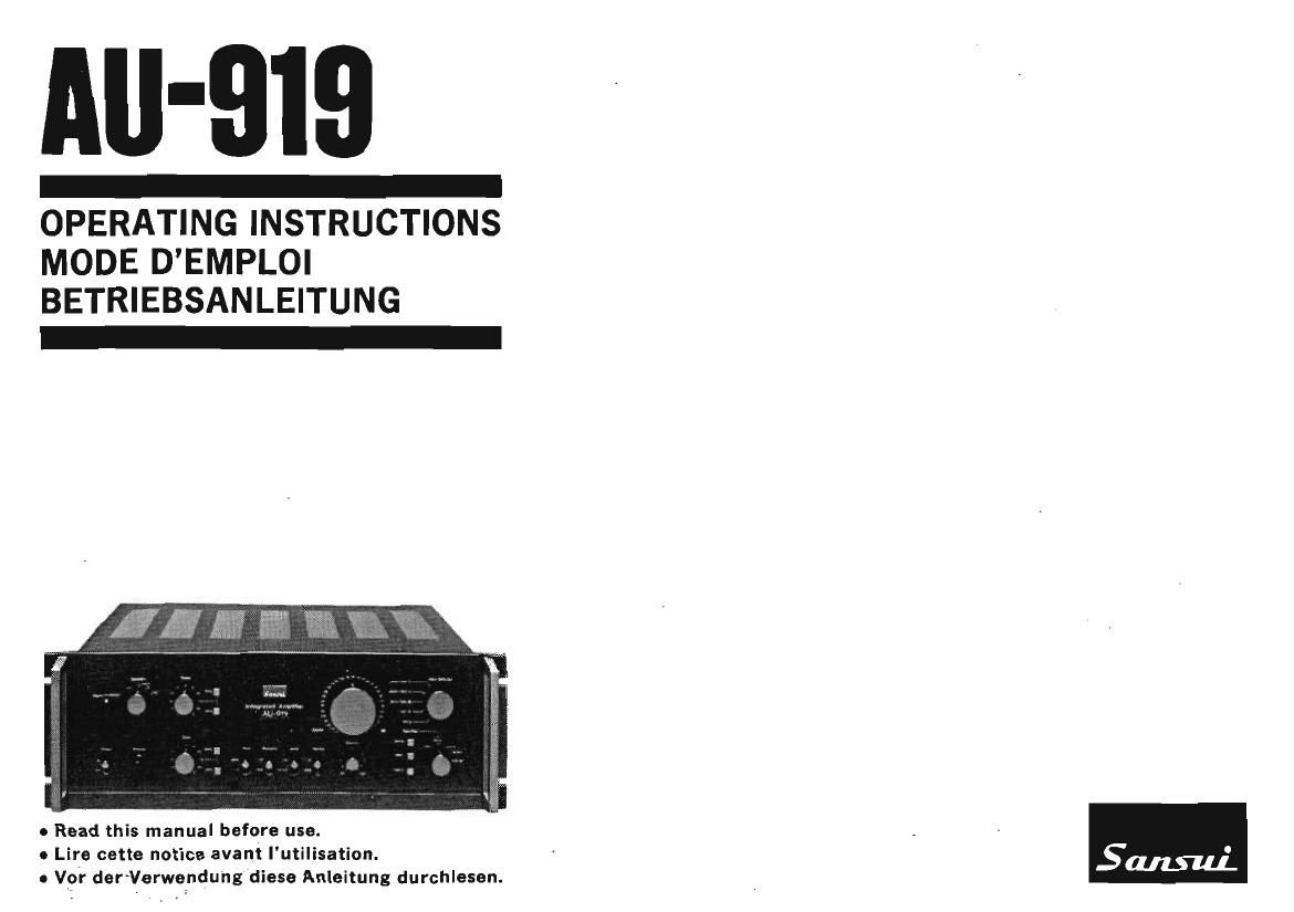 Sansui AU 919 Owners Manual