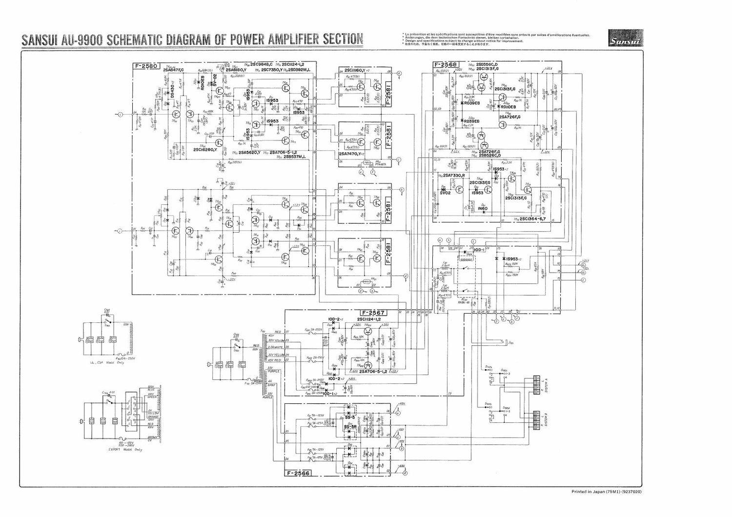 Sansui AU 9900 Schematic Power Amp Section