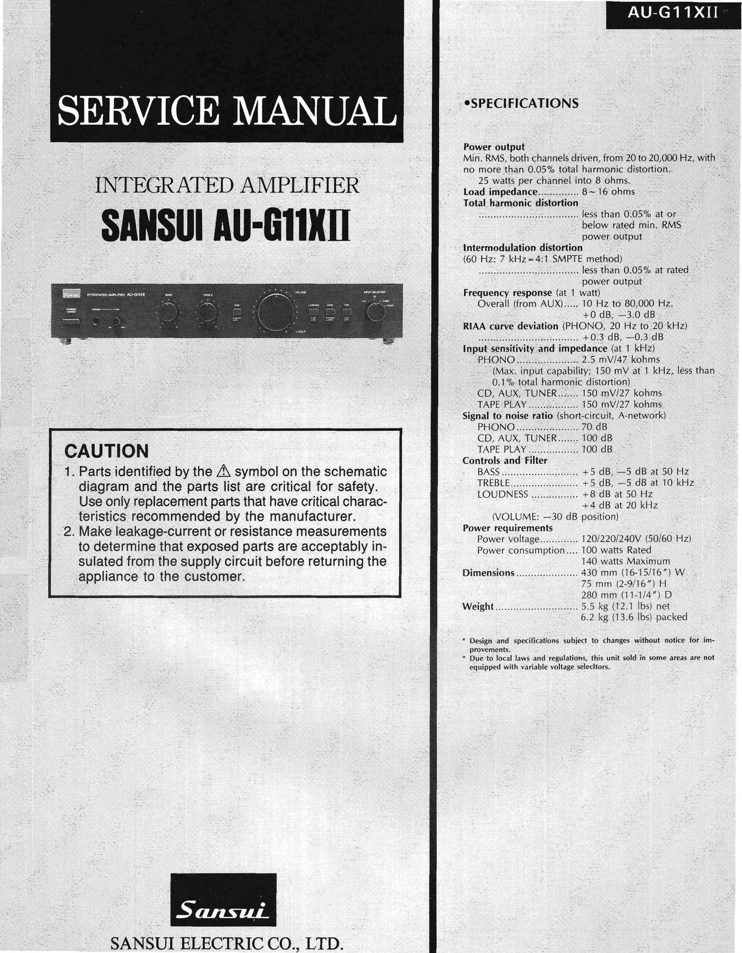 Sansui AUG 11 X Mk2 Service Manual