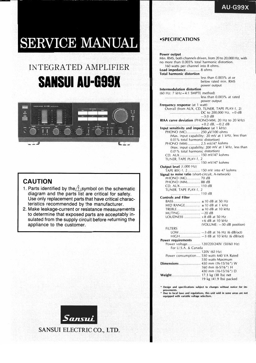 Sansui AUG 99 X Service Manual