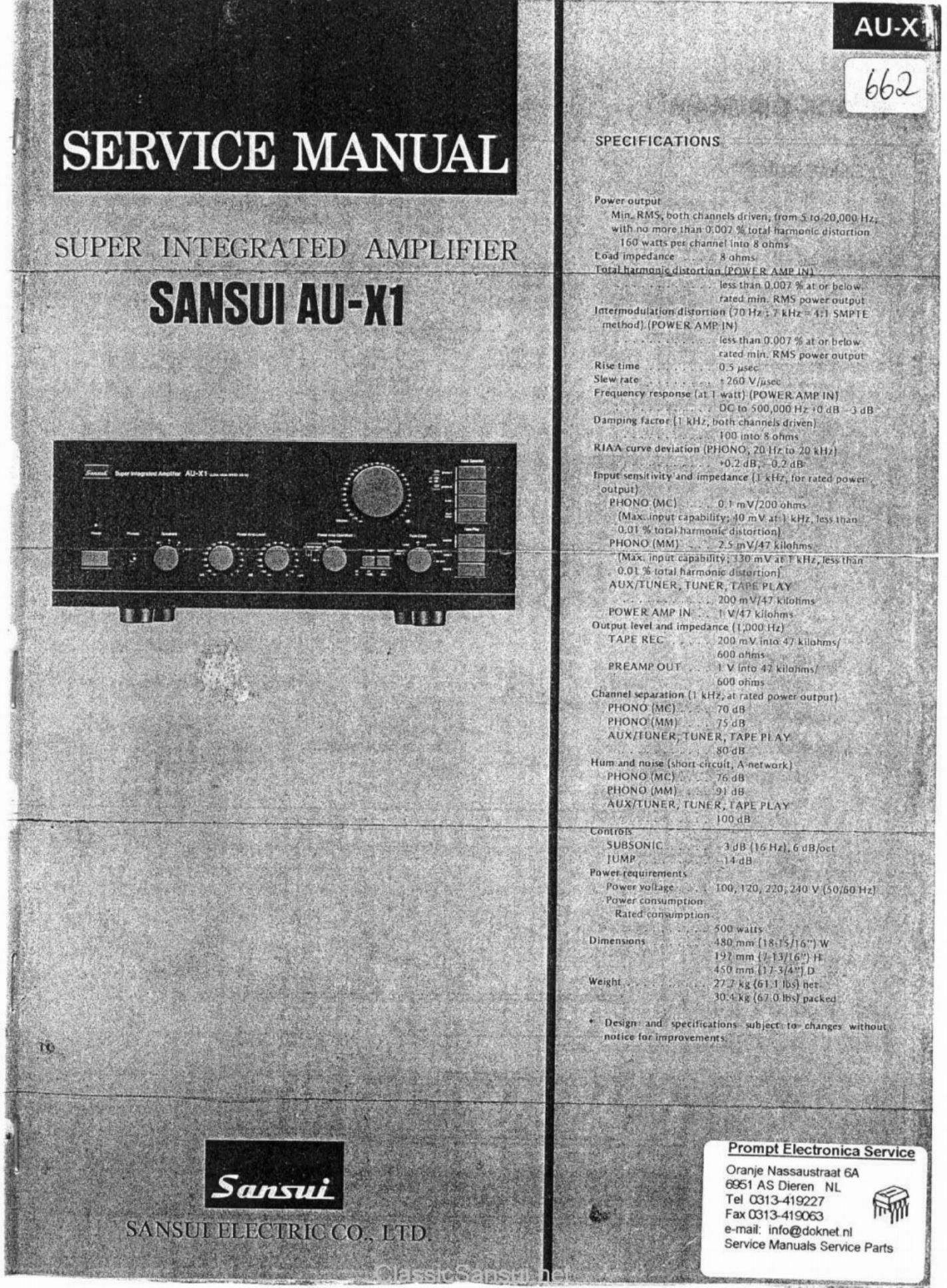 sansui aux1 integrated amplifier service manual