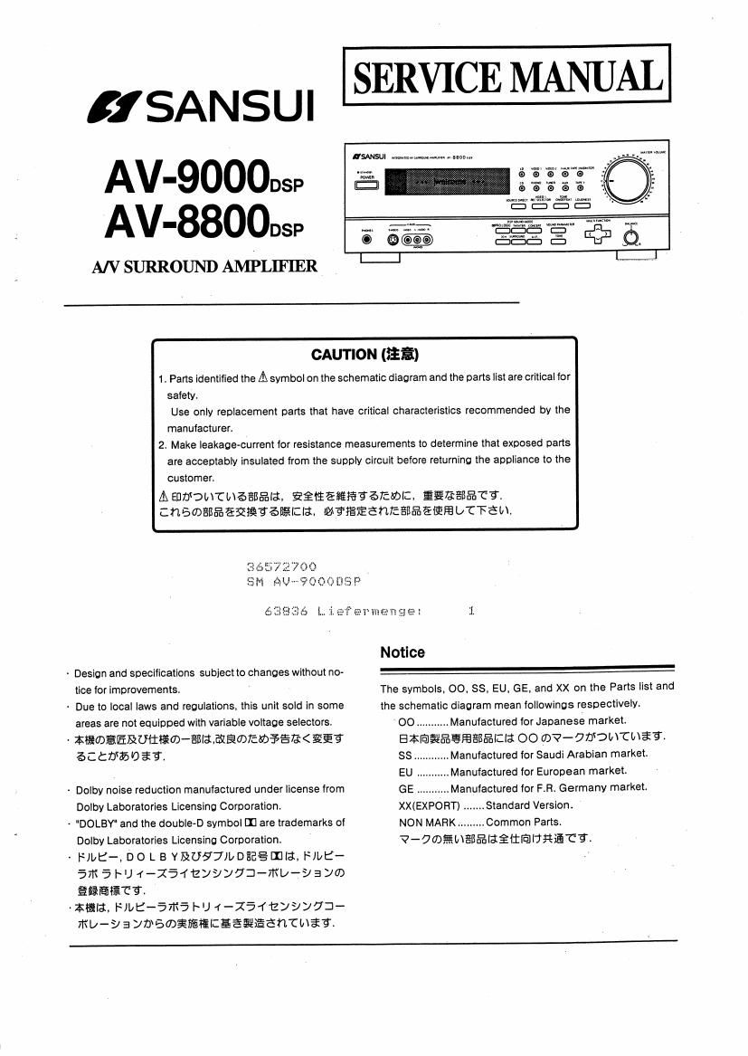 Sansui AV 8800 DSP Service Manual
