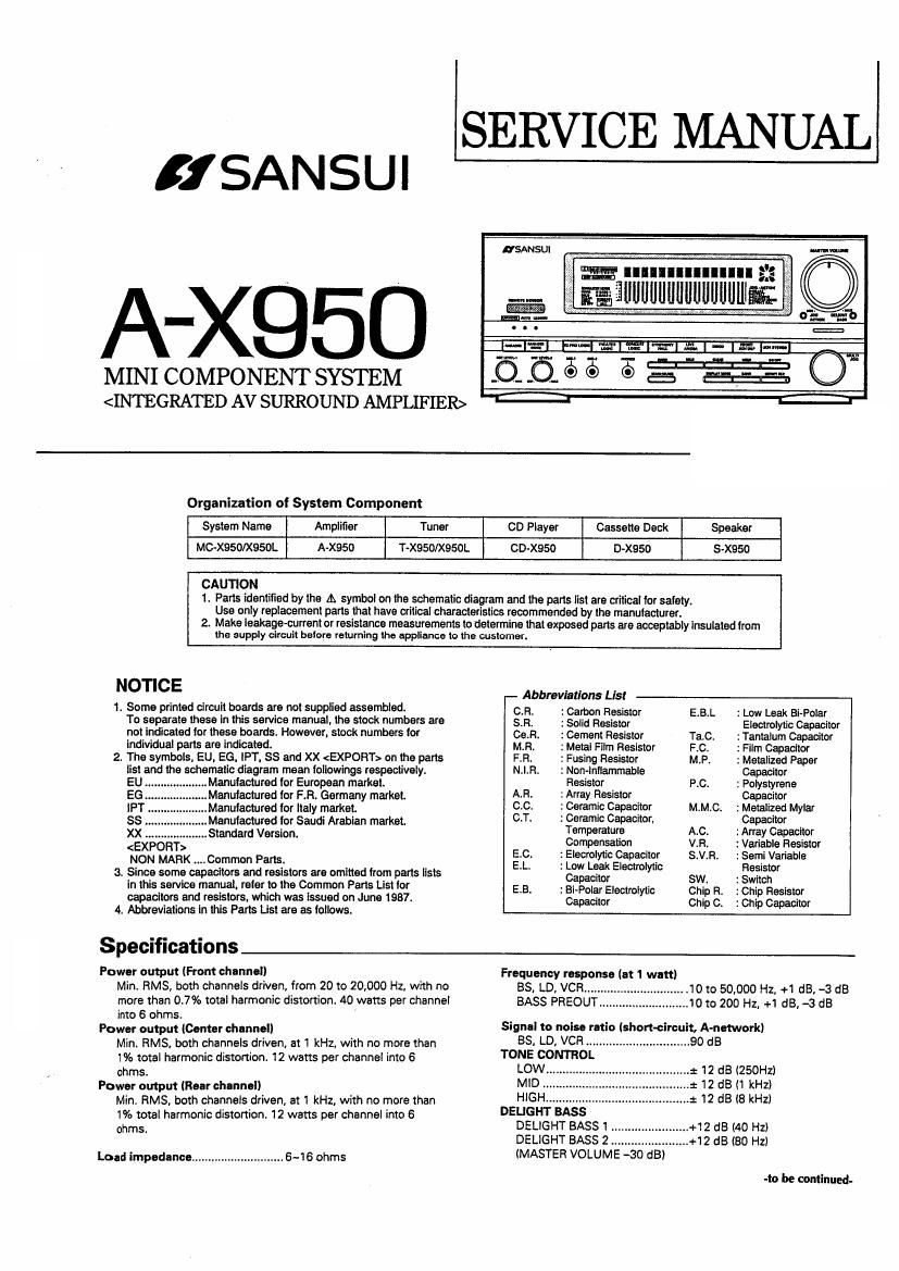 Sansui AX 950 Service Manual