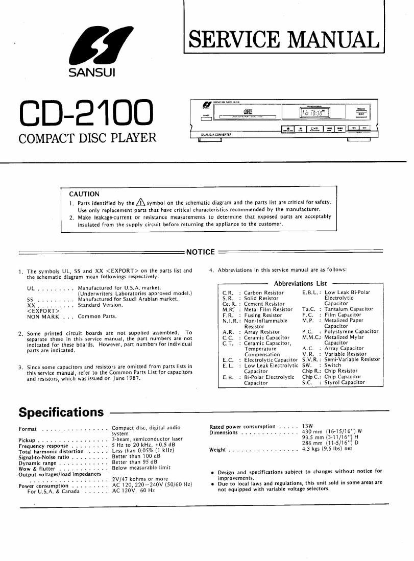Sansui CD 2100 Service Manual