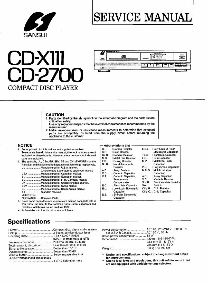 Sansui CD 2700 Service Manual