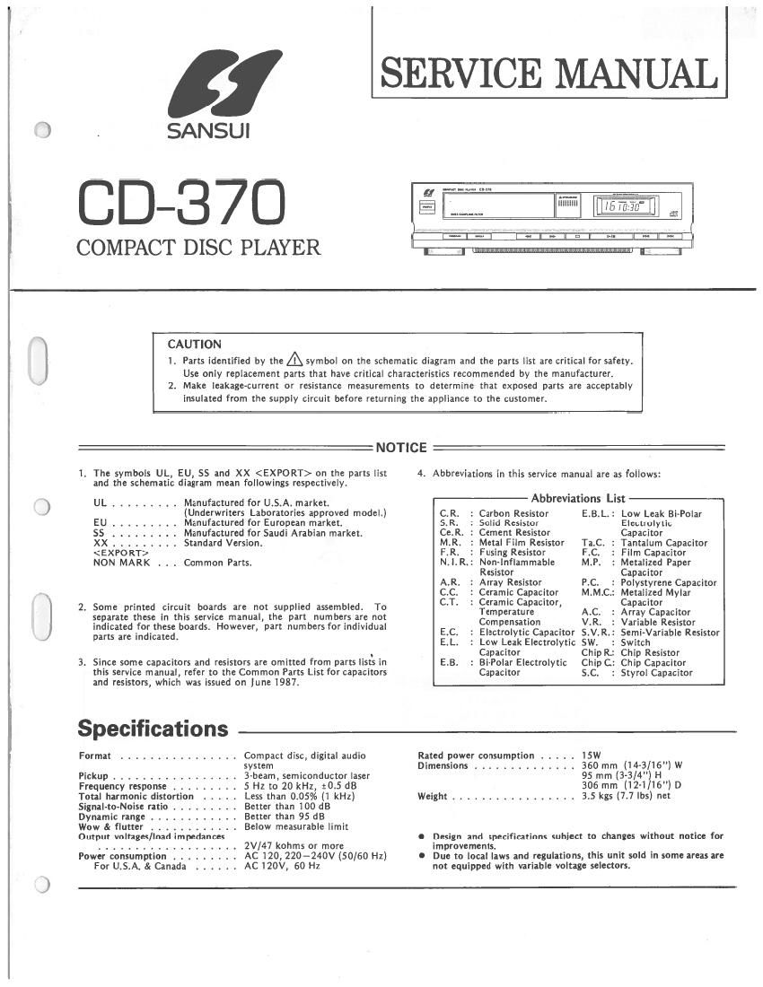 Sansui CD 370 Service Manual