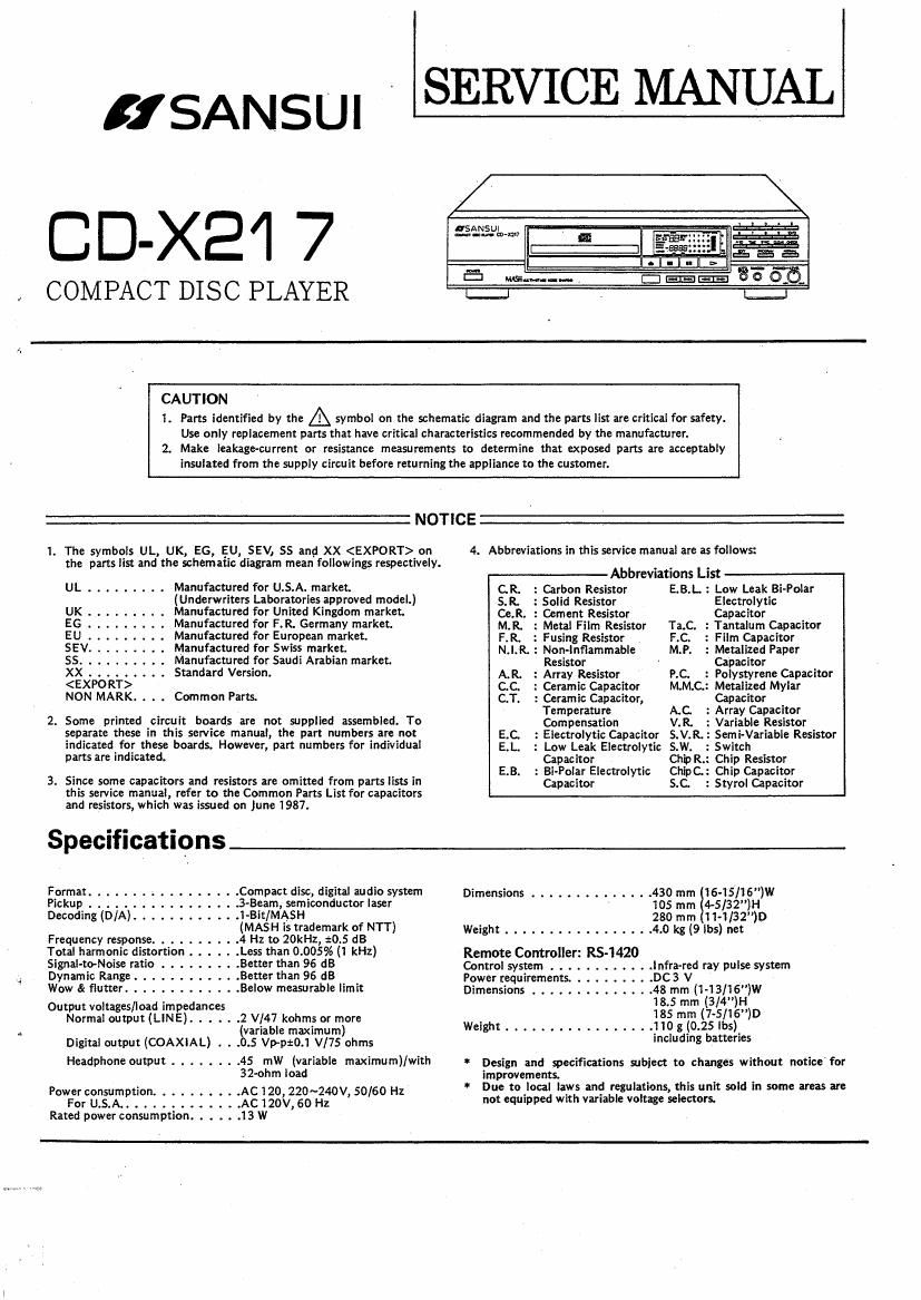 Sansui CD X217 Service Manual
