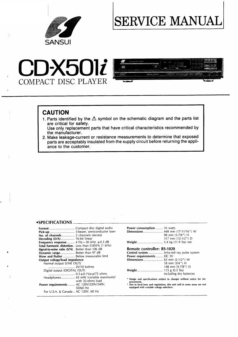 Sansui CD X501I Service Manual