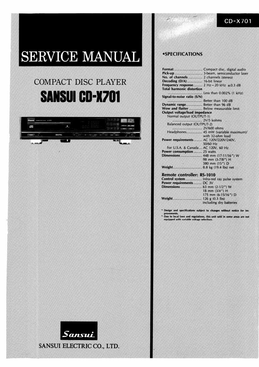Sansui CD X701 Service Manual