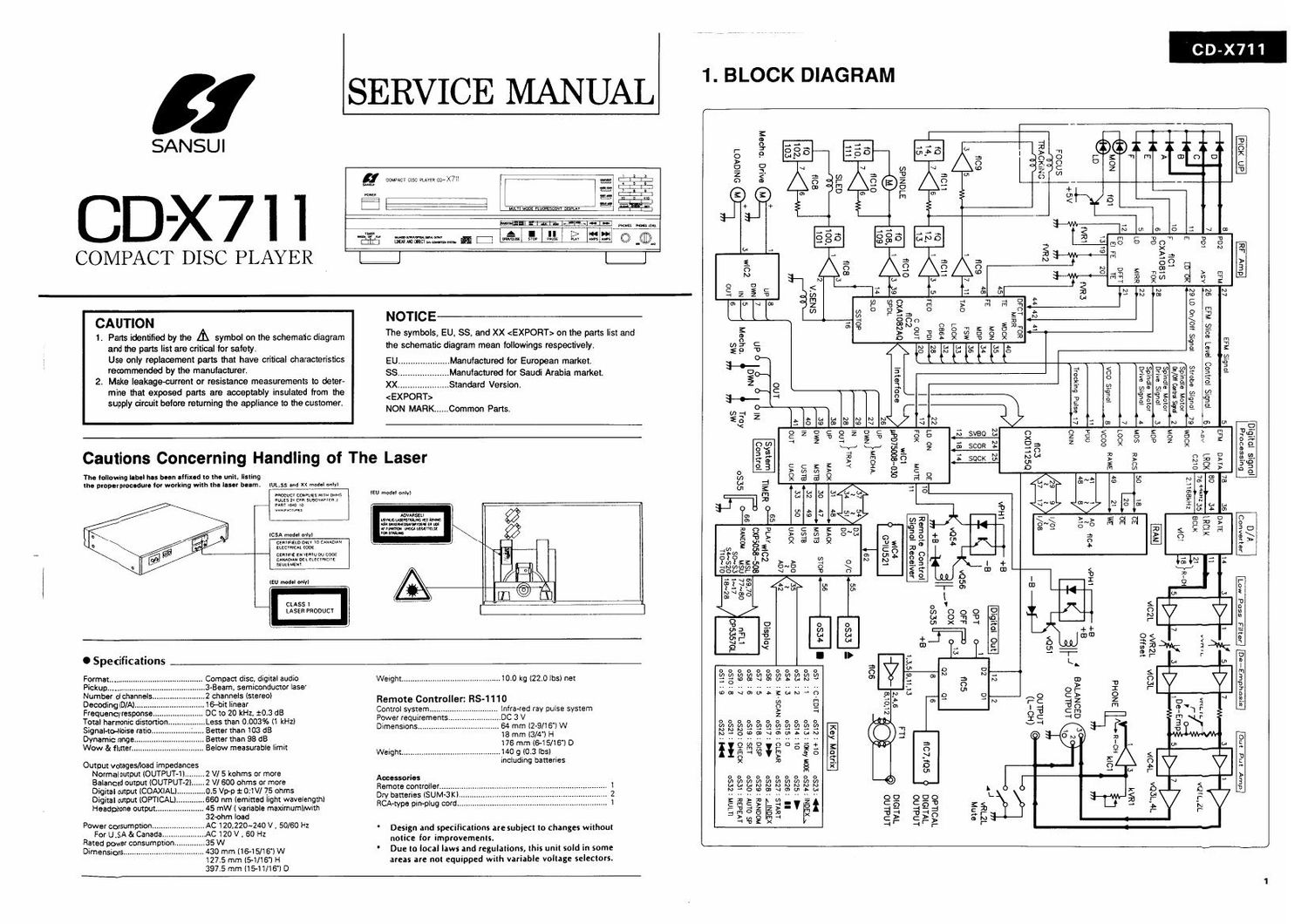 Sansui CD X711 Service Manual
