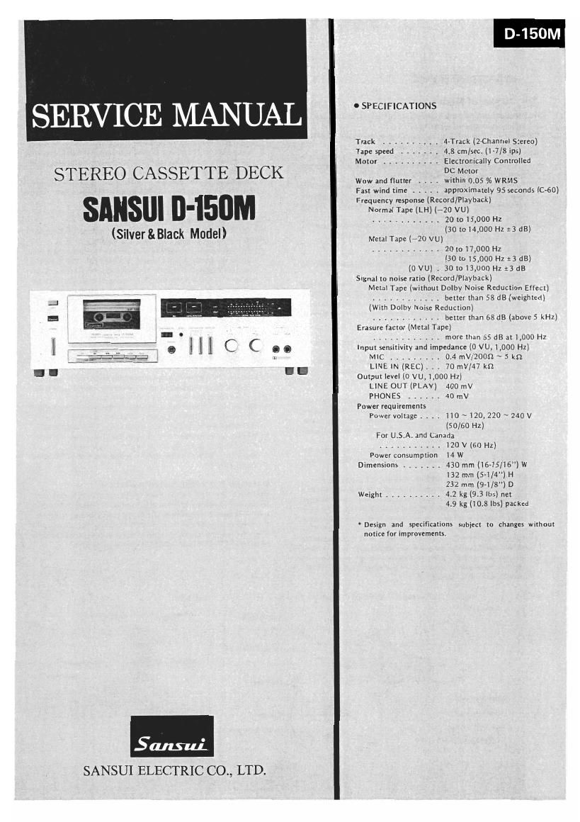 Sansui D 150M Service Manual