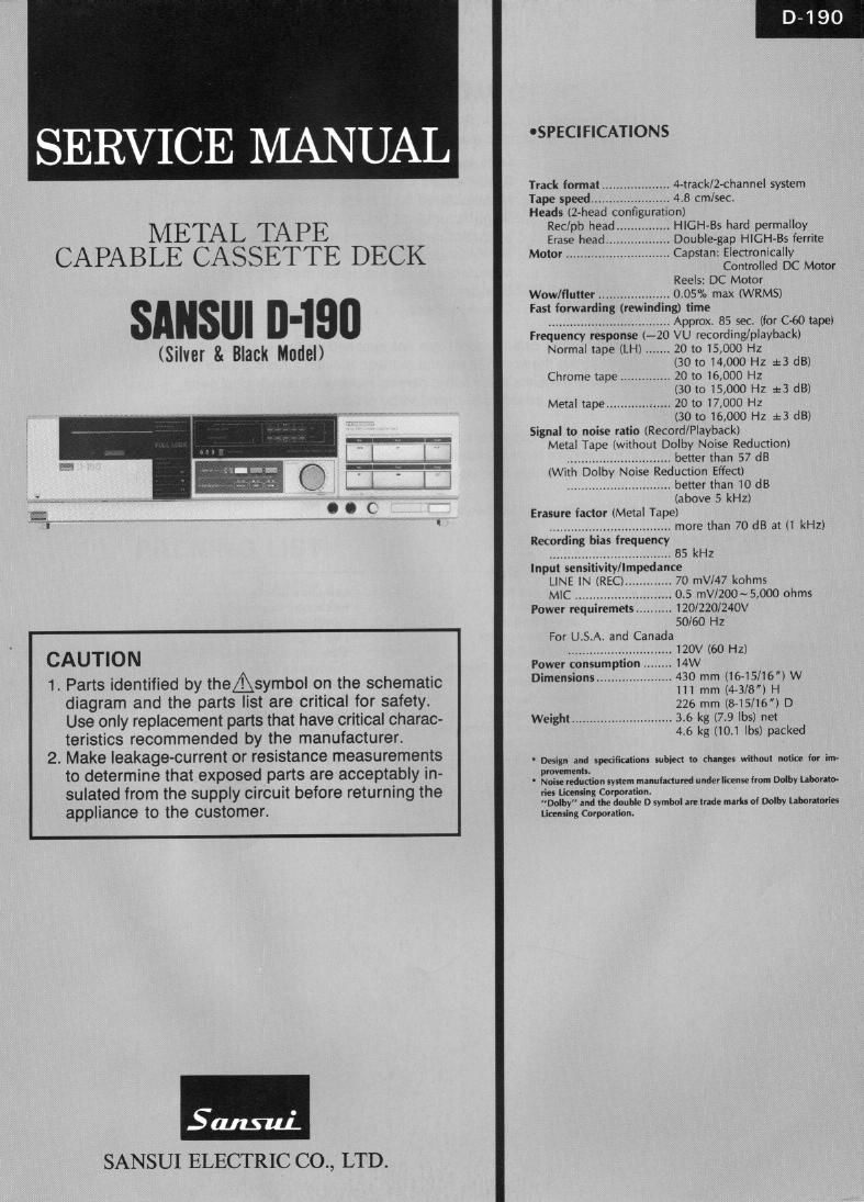 Sansui D 190 Service Manual