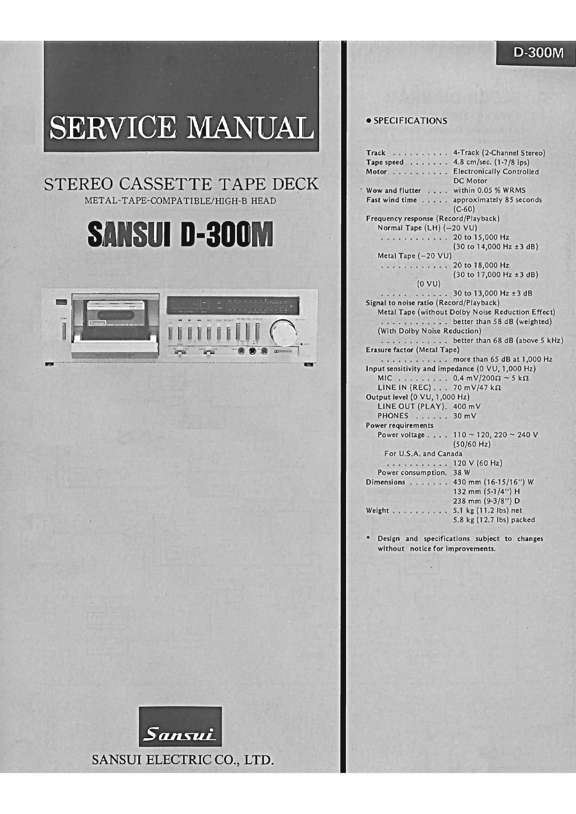 Sansui D 300 M Service Manual