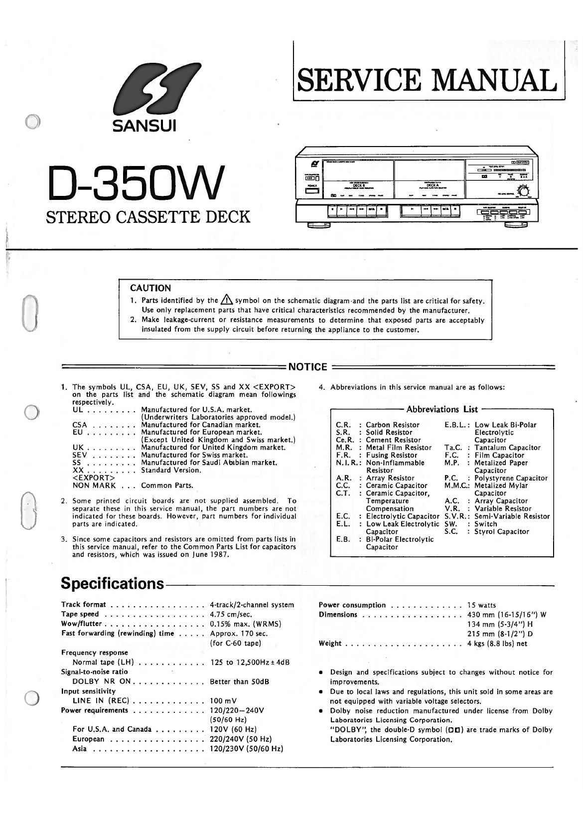 Sansui D 350 W Service Manual