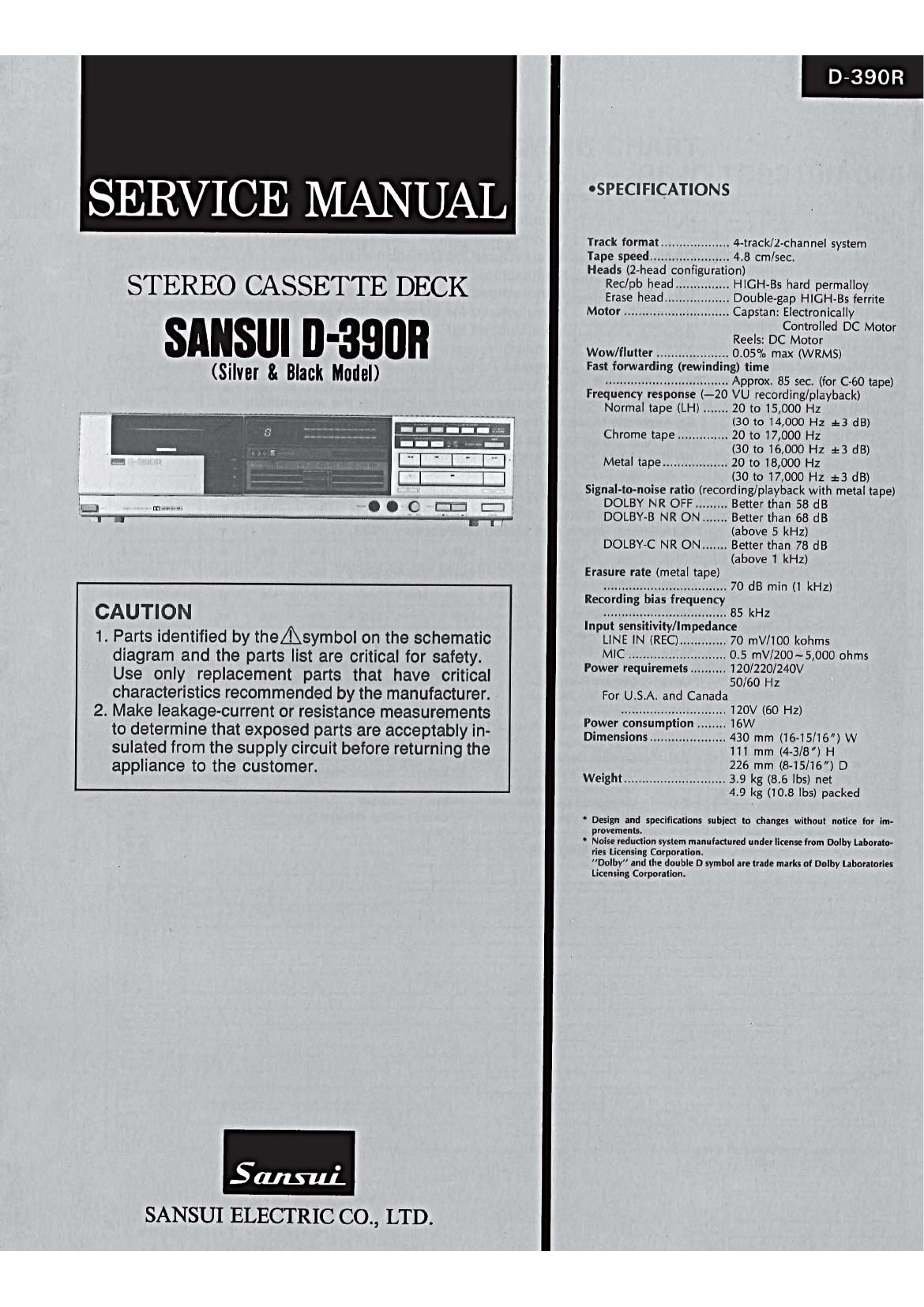 Sansui D 390 R Service Manual