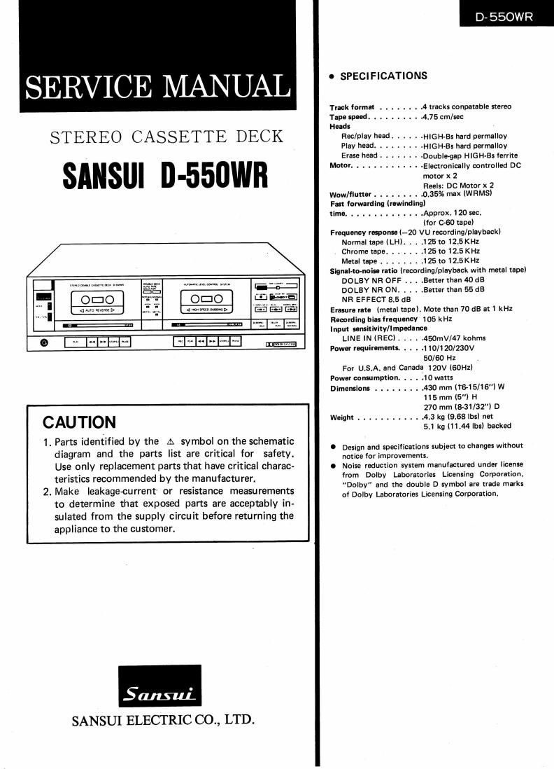 Sansui D 550WR Service Manual