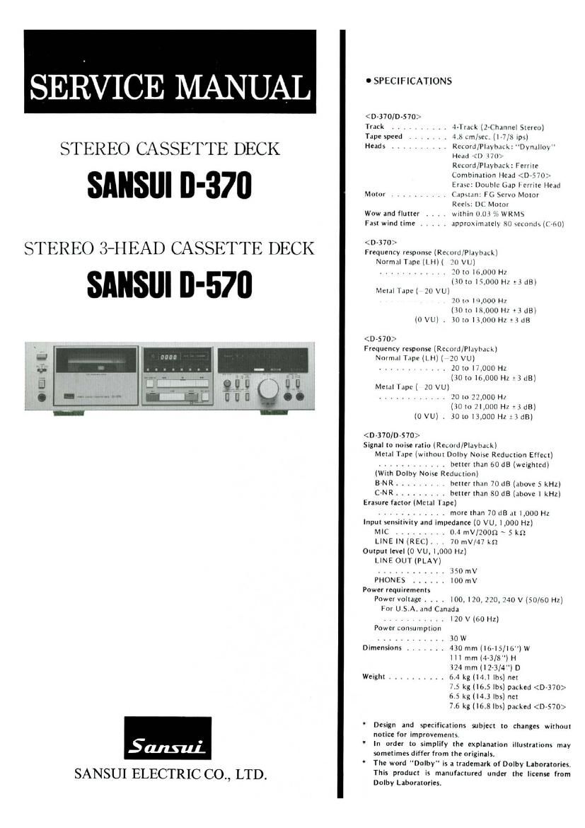 Sansui D 570 Service Manual
