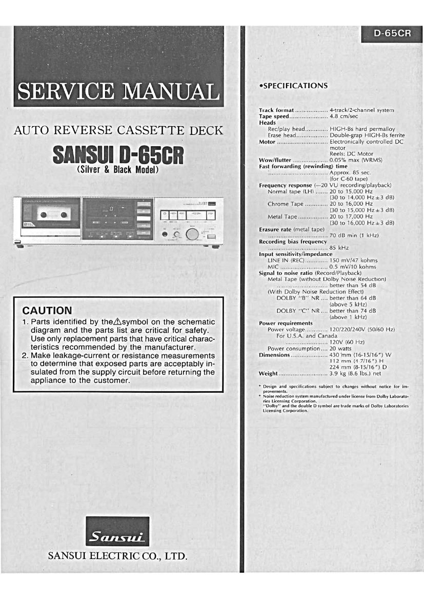 Sansui D 65 CR Service Manual