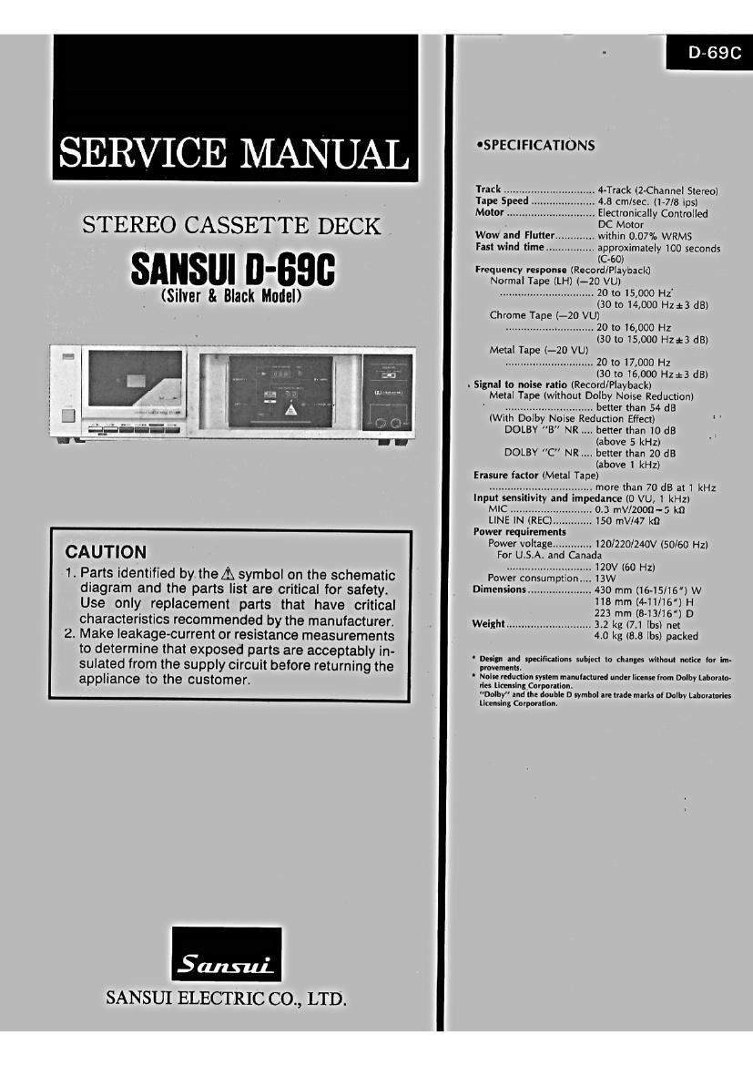 Sansui D 69 C Service Manual