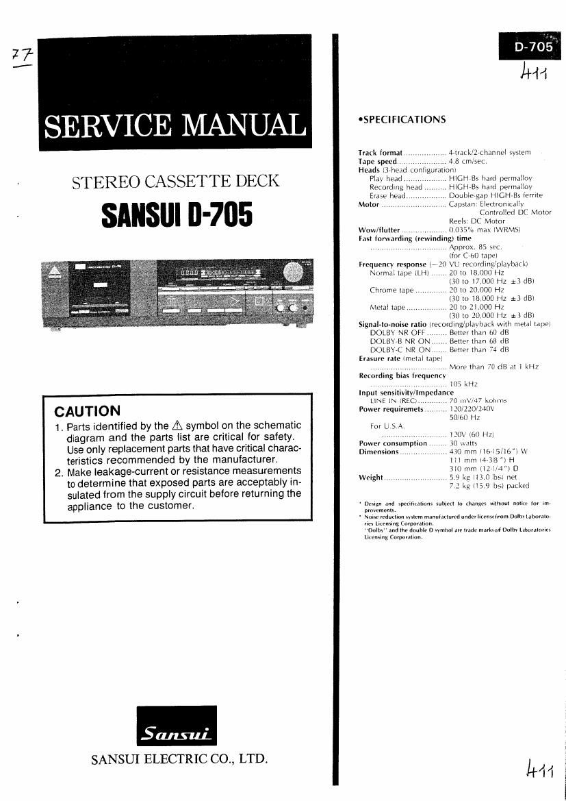 Sansui D 705 Service Manual