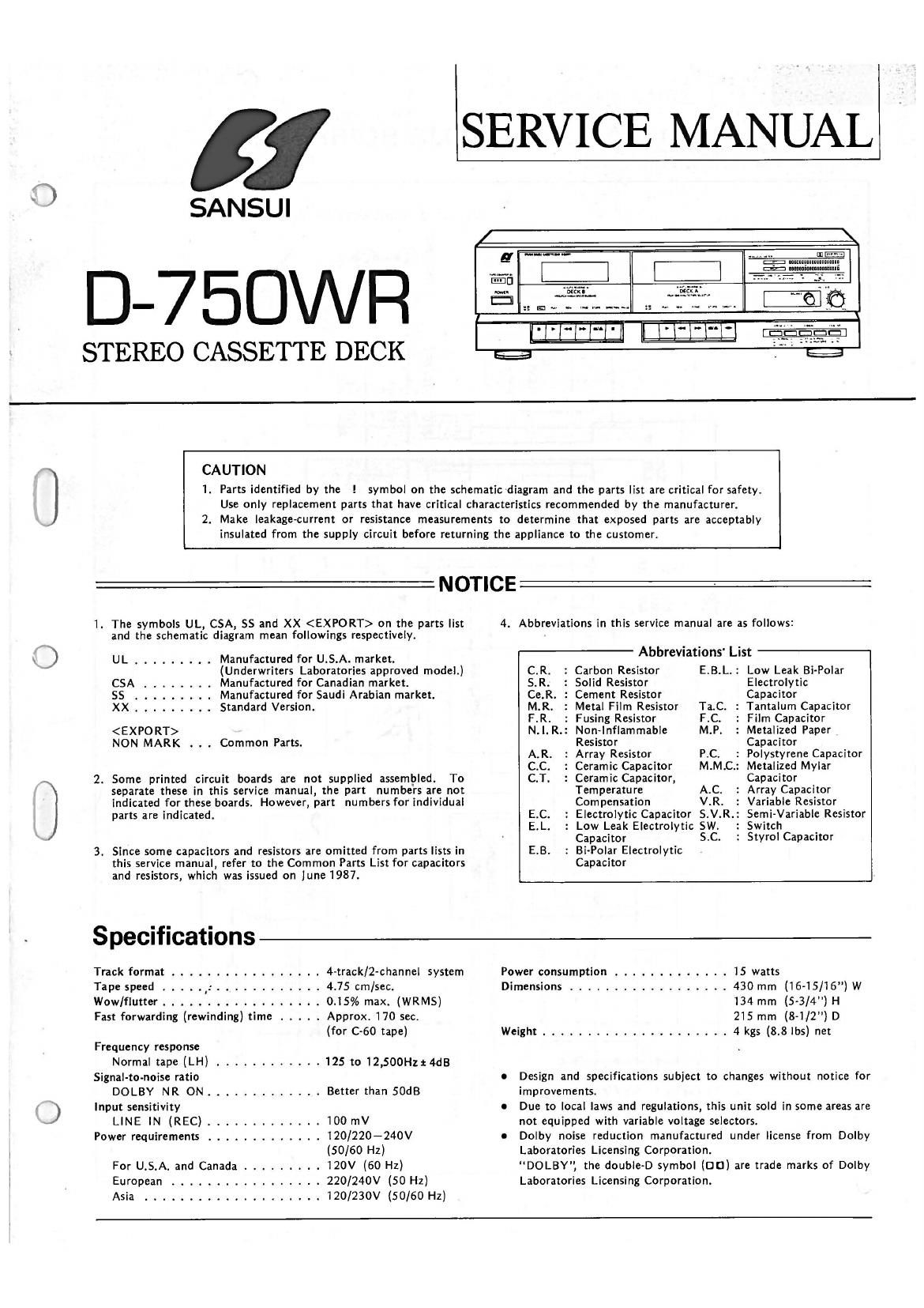 Sansui D 750 WR Service Manual